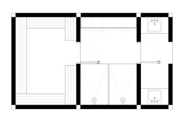 Mimari Üst Manzara Detaylı Sauna ve Banyo Zemin Planı. 12
