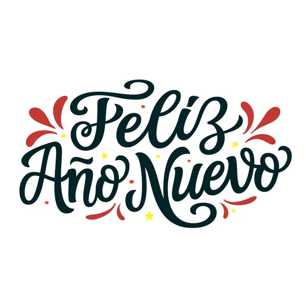 Frohes Neues Jahr Auf Spanisch Schriftzug Text Isoliert Auf Weißem — Stockvektor