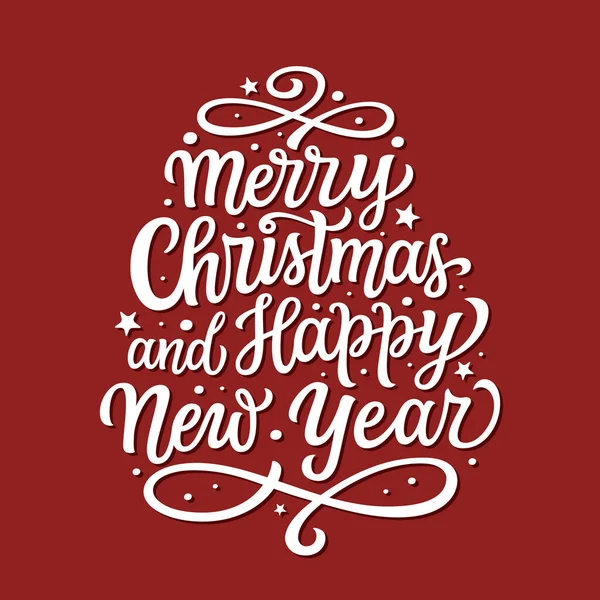 Joyeux Noël Bonne Année Texte Lettré Main Sur Fond Rouge — Image vectorielle