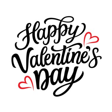 Happy Valentine's day. Hand lettering text with red hearts isolated on white background. Vector typography for banners, greeting cards, posters