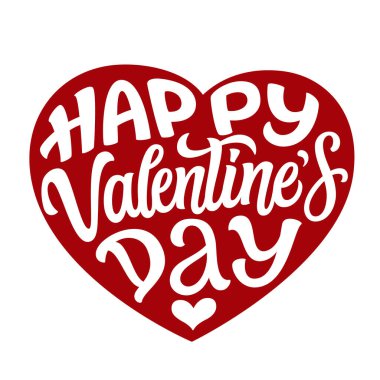 Happy Valentine's day. Hand lettering text in a red heart shape isolated on white background. Vector typography for banners, greeting cards, posters