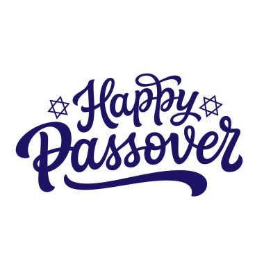 Happy Passover. Hand lettering text with stars of David isolated on white background. Vector typography for posters, cards, banners, flyers