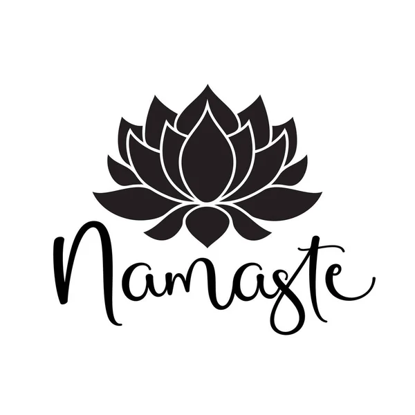 Namaste Mit Lotusblume Isoliert Auf Weißem Hintergrund Vektor Typografie Text Stockvektor