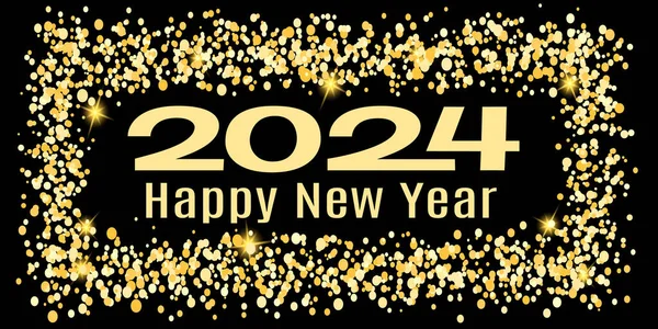 2024 Feliz Ano Novo Texto Dourado Uma Moldura Brilhante Sobre —  Vetores de Stock
