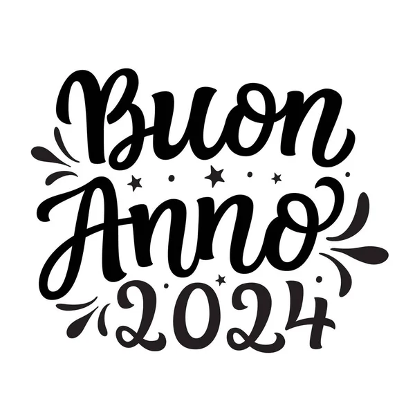 Feliz Ano Novo 2024 Italiano Mão Lettering Texto Script Preto —  Vetores de Stock