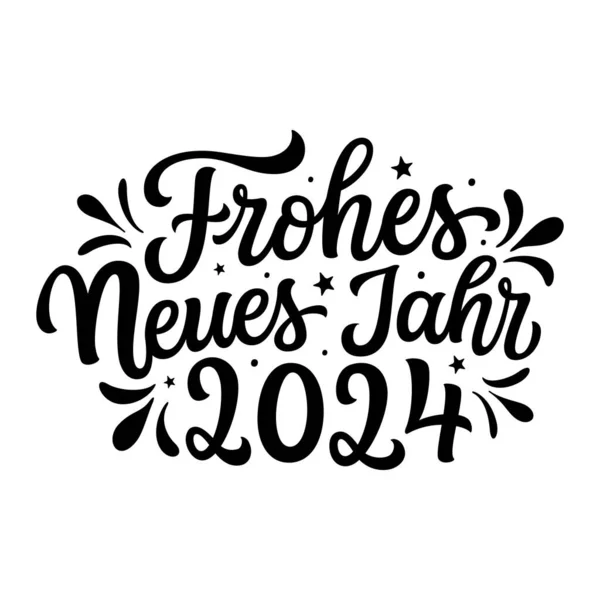 Szczęśliwego Nowego Roku 2024 Niemiecku Ręczna Litera Czarny Skrypt Tekst — Wektor stockowy