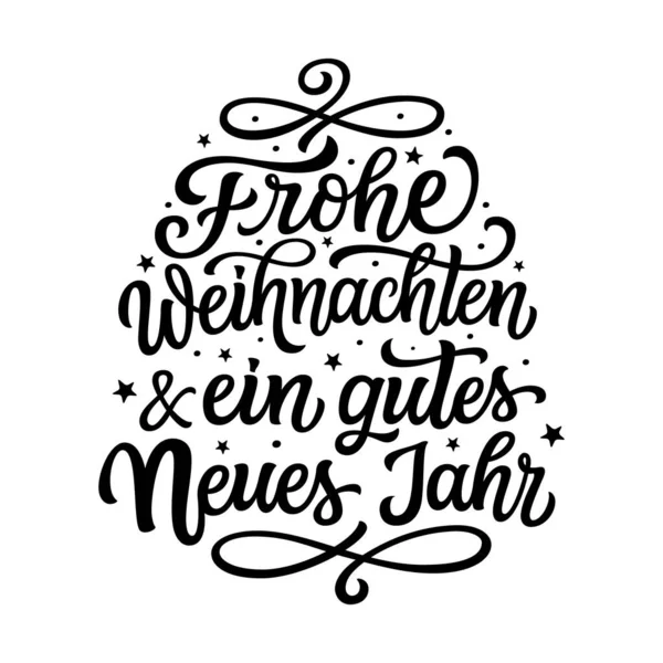 Feliz Navidad Feliz Año Nuevo Alemán Texto Escrito Mano Aislado — Vector de stock