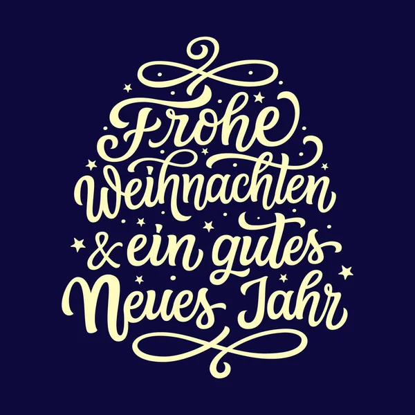 Merry Christmas Happy New Year German Hand Lettering Golden Script — Stock Vector