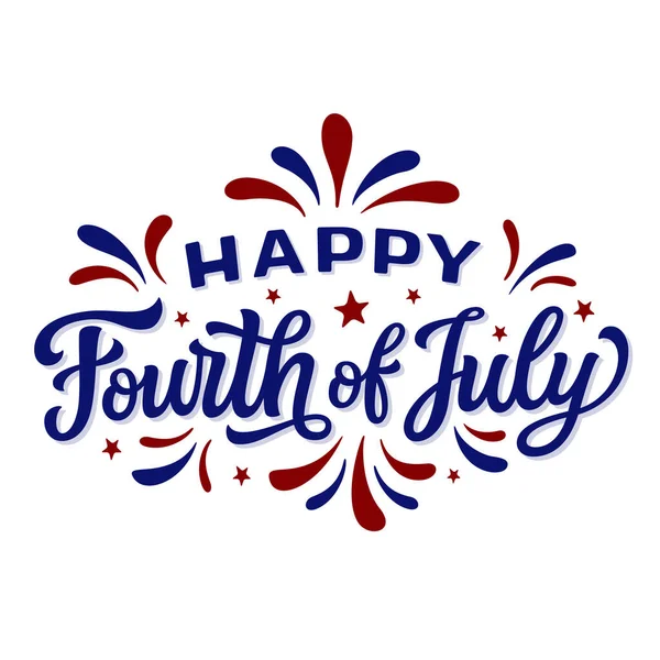 Happy Fourth July Hand Lettering 4Th July Text Isolated White — Stock Vector