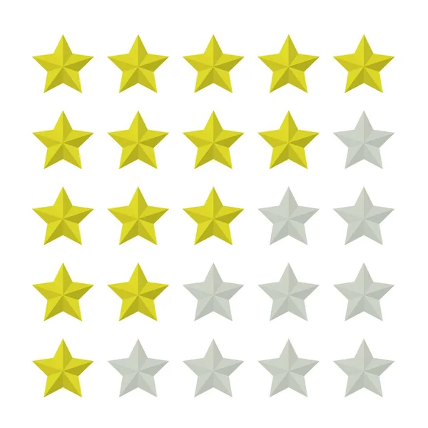 Set Five Golden Star Rating Icons Isolated White Background Vector — Stock Vector