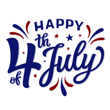 4 Temmuz kutlu olsun. 4 Temmuz el yazısı beyaz arka planda izole edilmiş. Tişörtler, posterler, afişler, kartlar, parti dekorları, balonlar için vektör bağımsızlık günü tipografisi