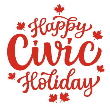 İyi tatiller. Beyaz arka planda izole edilmiş akçaağaç yapraklı kırmızı harflerle yazılmış el yazısı. Kanadalı tatil süslemeleri, afişler, kartlar için vektör tipografi posteri