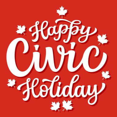 İyi tatiller. Kırmızı zemin üzerinde akçaağaç yaprakları olan beyaz harfli el yazısı. Kanadalı tatil süslemeleri, afişler, kartlar için vektör tipografi posteri