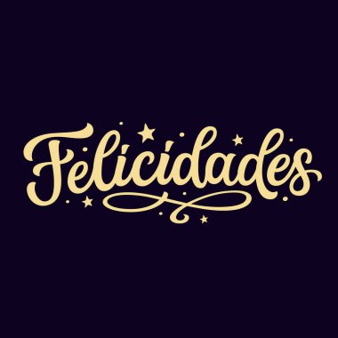 İspanyolcada tebrikler. Siyah arka planda izole edilmiş altın harfli el yazısı. Noel için vektör tipografisi, yeni yıl kartları, afişler, posterler