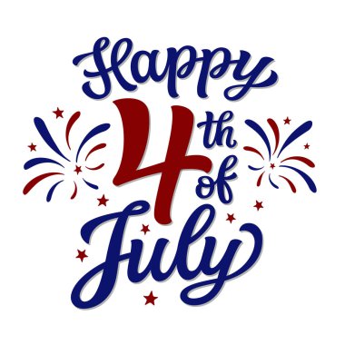 4 Temmuz kutlu olsun. 4 Temmuz el yazısı beyaz arka planda izole edilmiş. Tişörtler, posterler, afişler, kartlar, parti dekorları, balonlar için vektör bağımsızlık günü tipografisi