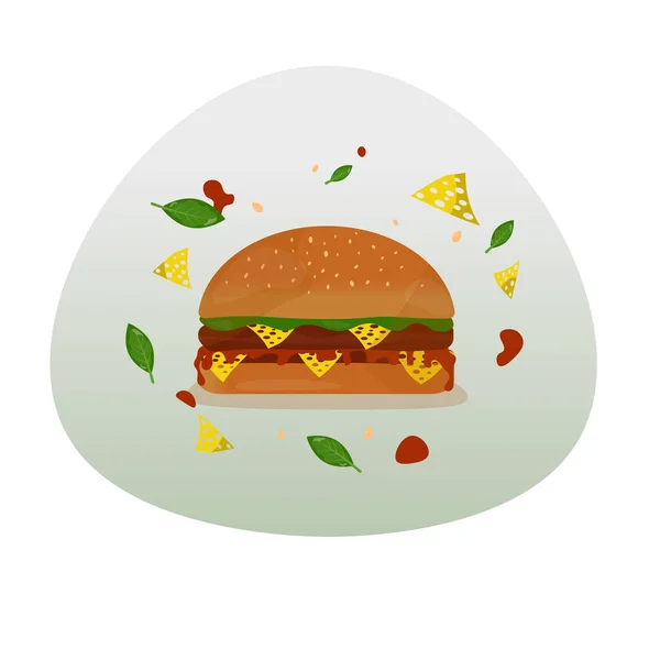 Hamburger Met Sesam Cheese Vector Illustratie — Stockvector