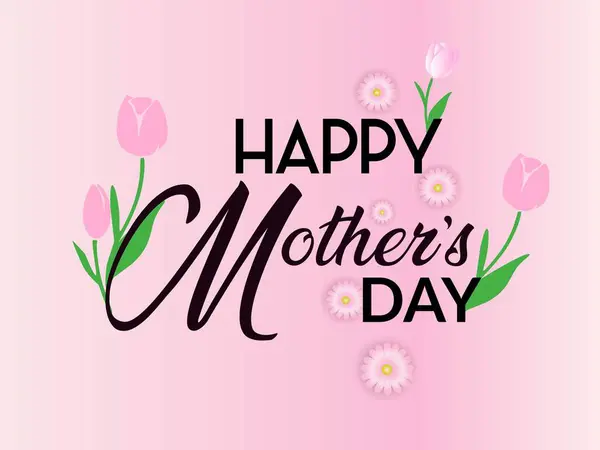 Feliz Día Madre Color Rosa Con Flores Background Vector — Vector de stock