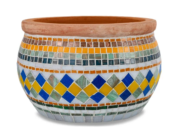Jarrón Cubierto Con Azulejos Mosaico Aislados Blanco — Foto de Stock