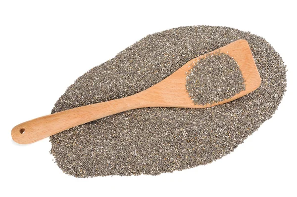 Wooden Spoon Chia Seeds Isolated White — Stock Photo, Image