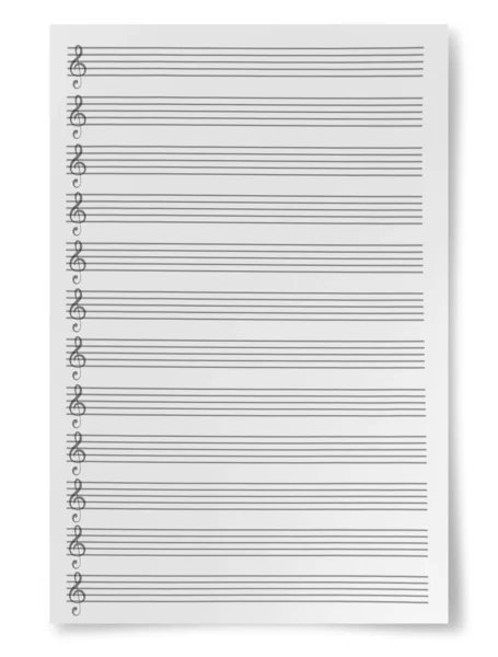 Blank Sheet Music Composition Manuscript Staff Isolated White Background — Stock Photo, Image