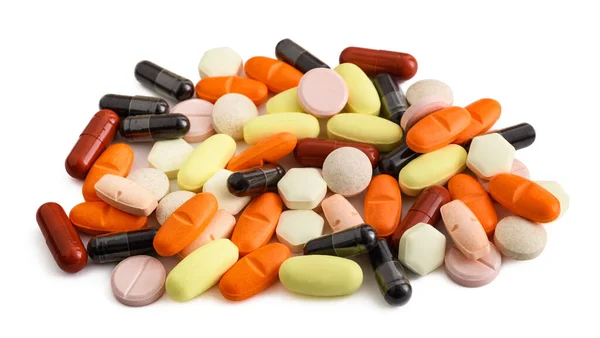 Grupa Różnych Kolorowych Leków Izolowanych Białym — Zdjęcie stockowe