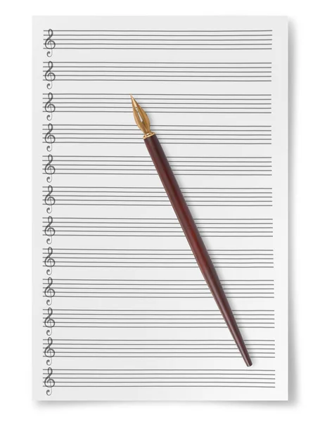Blank Sheet Music Composition Manuscript Staff Dip Pen Isolated White — Stock Photo, Image