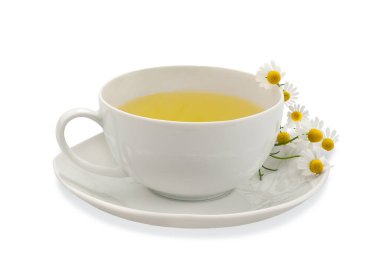 Beyaz çiçekli papatya çayı.
