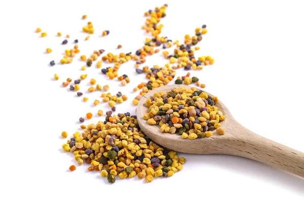 Wooden Spoon Bee Pollen Isolated White Stock Image
