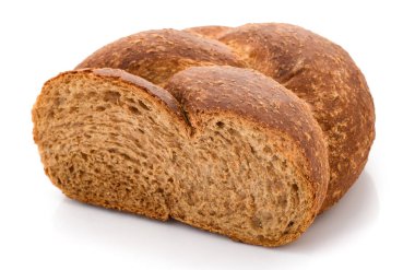 Integral Ekmeğin yarısı beyaz arkaplanda izole 