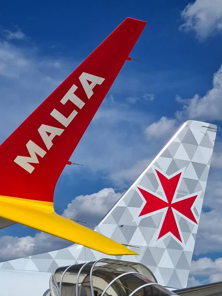 2022.06.07 Milan Malpensa Airport,, Malta Air company ofnational flag, evocative image of the final part of the wingof the aircraft before takeoff