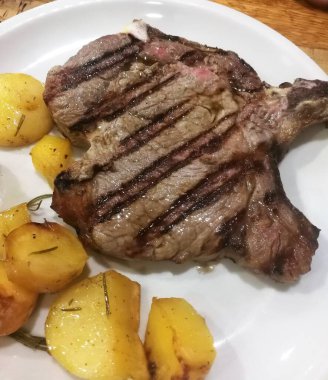 close-up of a plate of a steak 