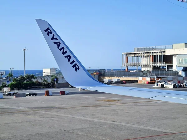 2022 Palermo Punta Raisi Flygplats Ryanair Lågprisflygbolag Suggestiv Närbild Flygplanets — Stockfoto