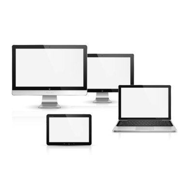 İzole edilmiş elektronik cihazların gerçekçi yüksek detaylı vektör çizimi