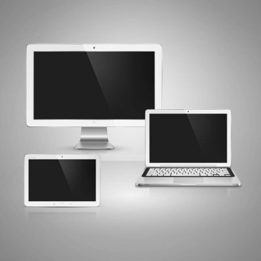 İzole edilmiş elektronik cihazların gerçekçi yüksek detaylı vektör çizimi