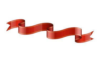 Beyaz arkaplanda izole edilmiş kırmızı kurdele vektör illüstrasyon kavramı