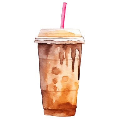 Suluboya kahve fincanı. El çizimi tasarım ögesi beyaz arkaplanda izole edildi.