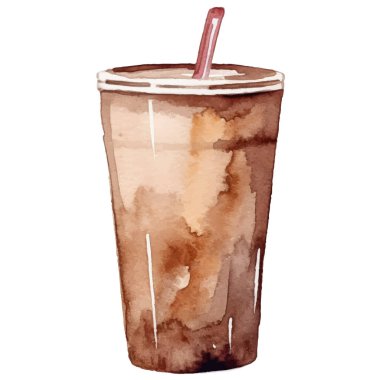 Suluboya kahve fincanı. El çizimi tasarım ögesi beyaz arkaplanda izole edildi.