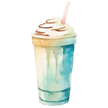 Suluboya kahve fincanı. El çizimi tasarım ögesi beyaz arkaplanda izole edildi.