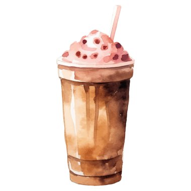 Suluboya kahve fincanı. El çizimi tasarım ögesi beyaz arkaplanda izole edildi.