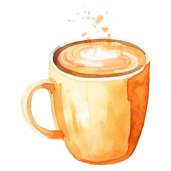 Watercolor painted coffee cup. Hand drawn design element isolated on white background.