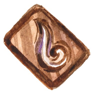 Çikolata boyalı suluboya. El çizimi tasarım ögesi beyaz arkaplanda izole edildi.