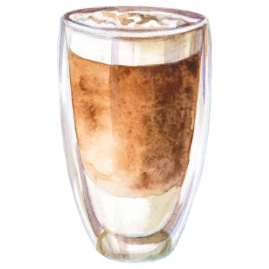 Suluboya kahve fincanı. El çizimi tasarım ögesi beyaz arkaplanda izole edildi.