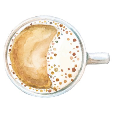 Suluboya kahve fincanı. El çizimi tasarım ögesi beyaz arkaplanda izole edildi.