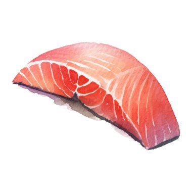 Suluboya somon filetosu. Beyaz arkaplanda el yapımı taze deniz ürünleri tasarımı elementi izole edildi.