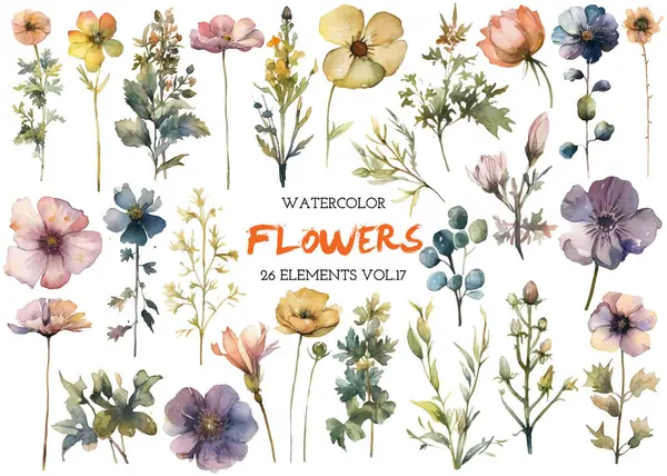 Vektör suluboya çiçek. El çizimi çiçek tasarımı elementleri beyaz arkaplanda izole.