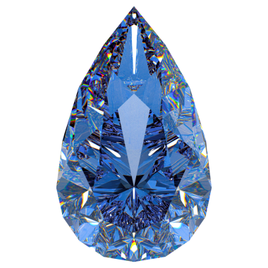 Mavi safirin şeffaf arkaplanda izole edilmiş 3B çizimi