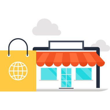 Online pazar yeri konseptinin soyut düz vektör çizimi. Mobil ve web uygulamaları için elementler.