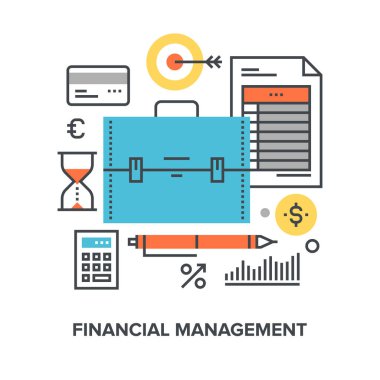 Finansal Yönetim düz çizgi tasarım konsepti vektör çizim.
