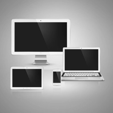 İzole edilmiş elektronik cihazların gerçekçi yüksek detaylı vektör çizimi