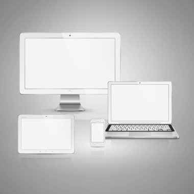 İzole edilmiş elektronik cihazların gerçekçi yüksek detaylı vektör çizimi